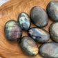 Purple Flash Labradorite Palm Stone: Meditation Crystal
