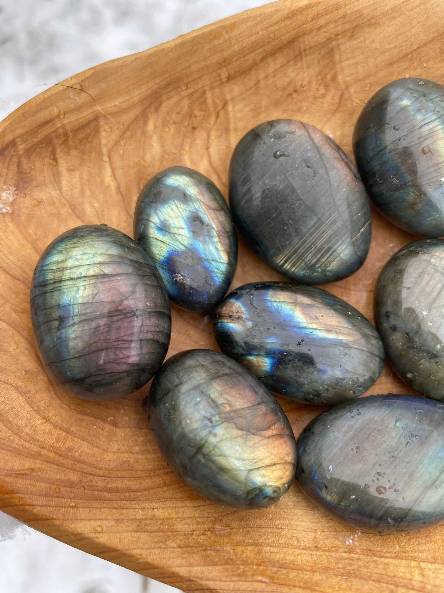 Purple Flash Labradorite Palm Stone: Meditation Crystal