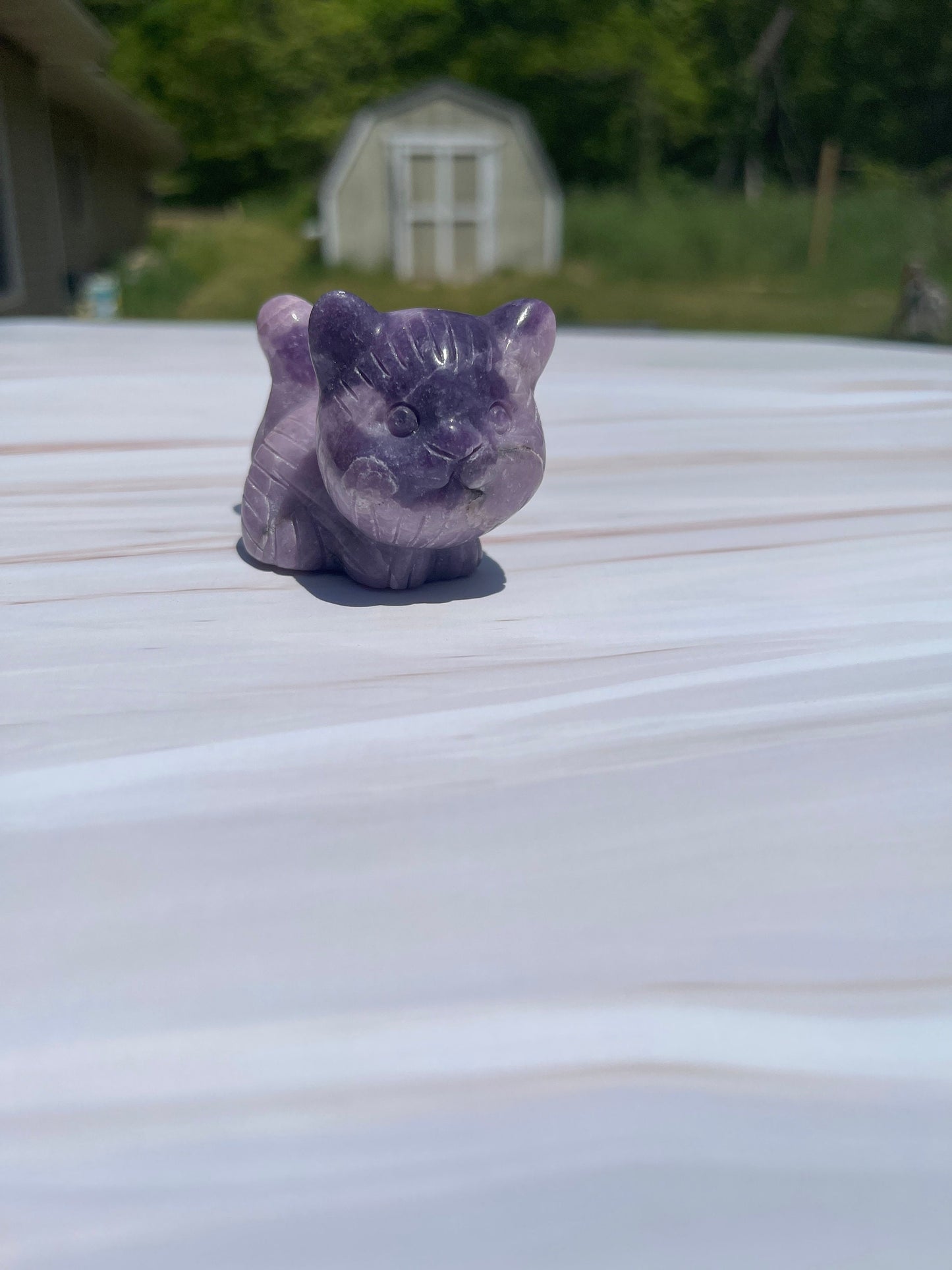 Lepidolite Crystal Cat Carving: Meditation Animal Figurine