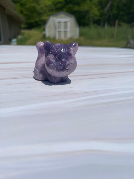 Lepidolite Crystal Cat Carving: Meditation Animal Figurine