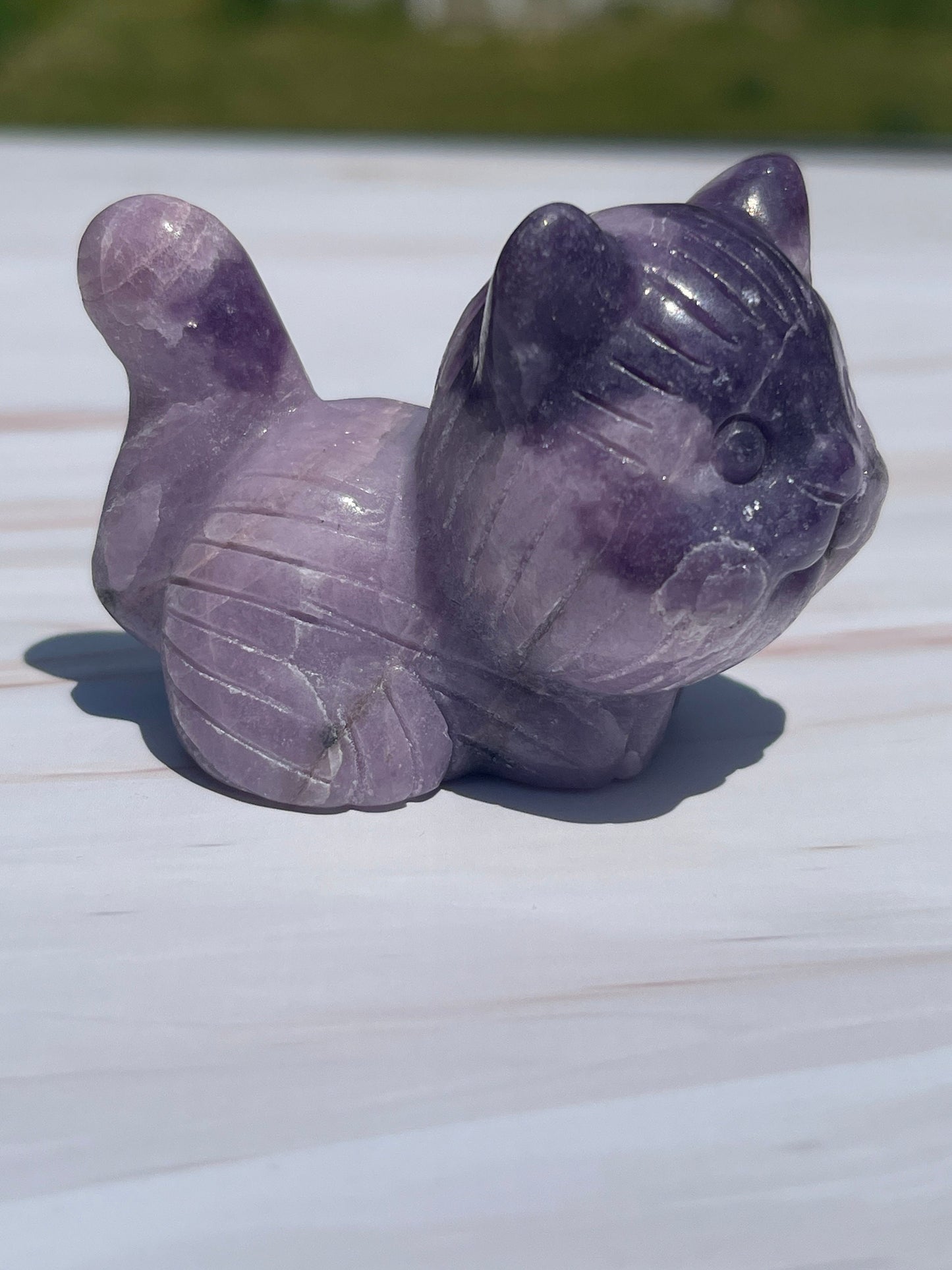 Lepidolite Crystal Cat Carving: Meditation Animal Figurine