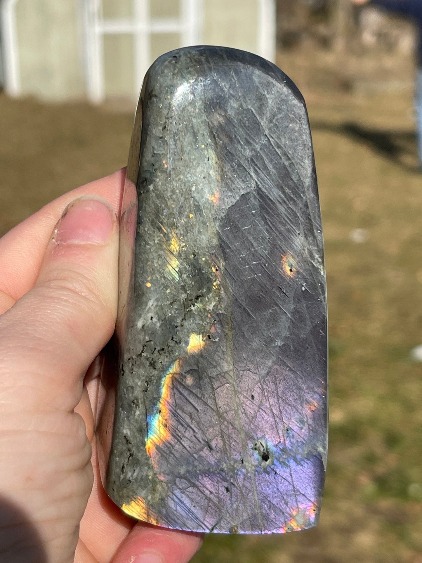 Purple Flash Labradorite Crystal Freeform Carving: 10.8oz