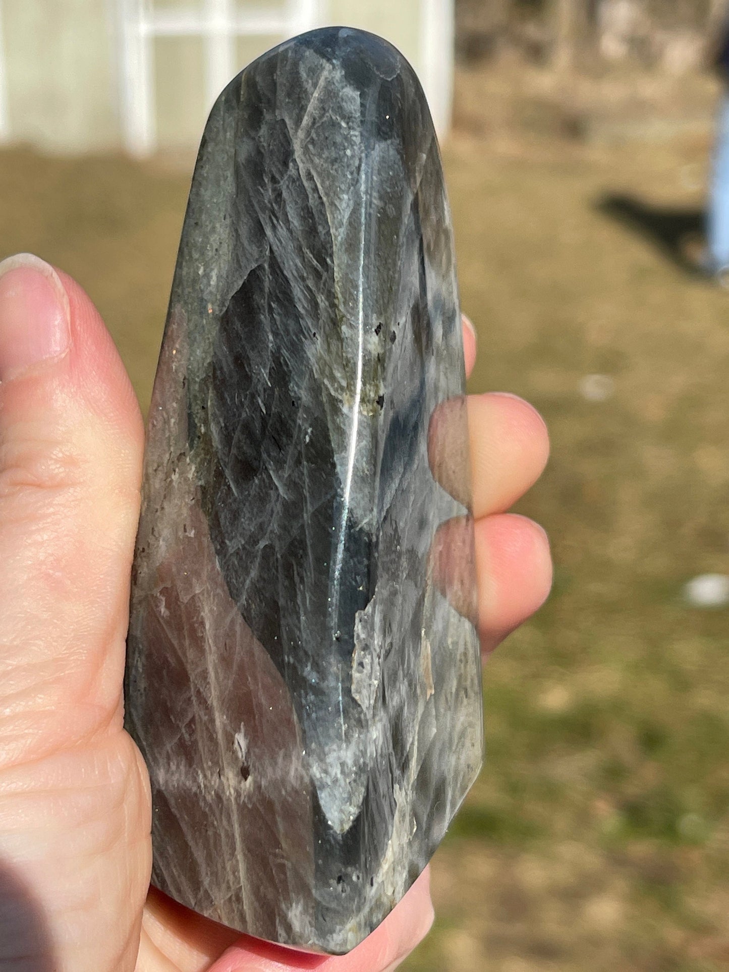 Purple Flash Labradorite Crystal Freeform Carving: 10.8oz