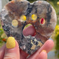 Mosaic Chalcedony Heart with Cat Paw Carving: Reiki Healing Crystal