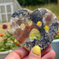 Mosaic Chalcedony Heart with Cat Paw Carving: Reiki Healing Crystal