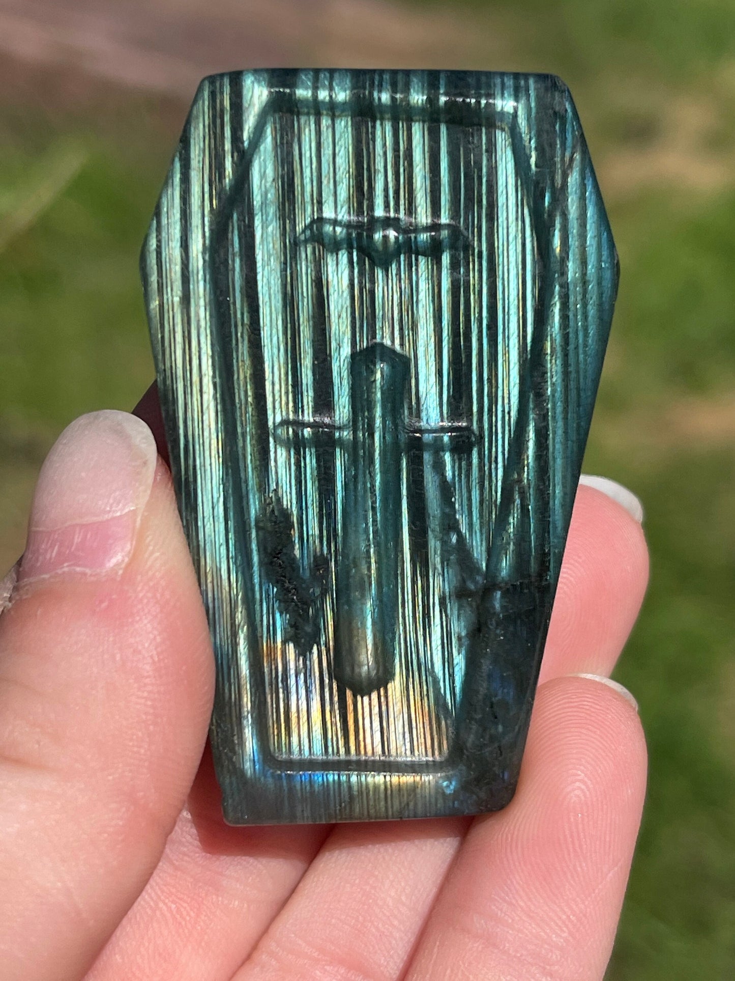Labradorite Halloween Coffin Carving