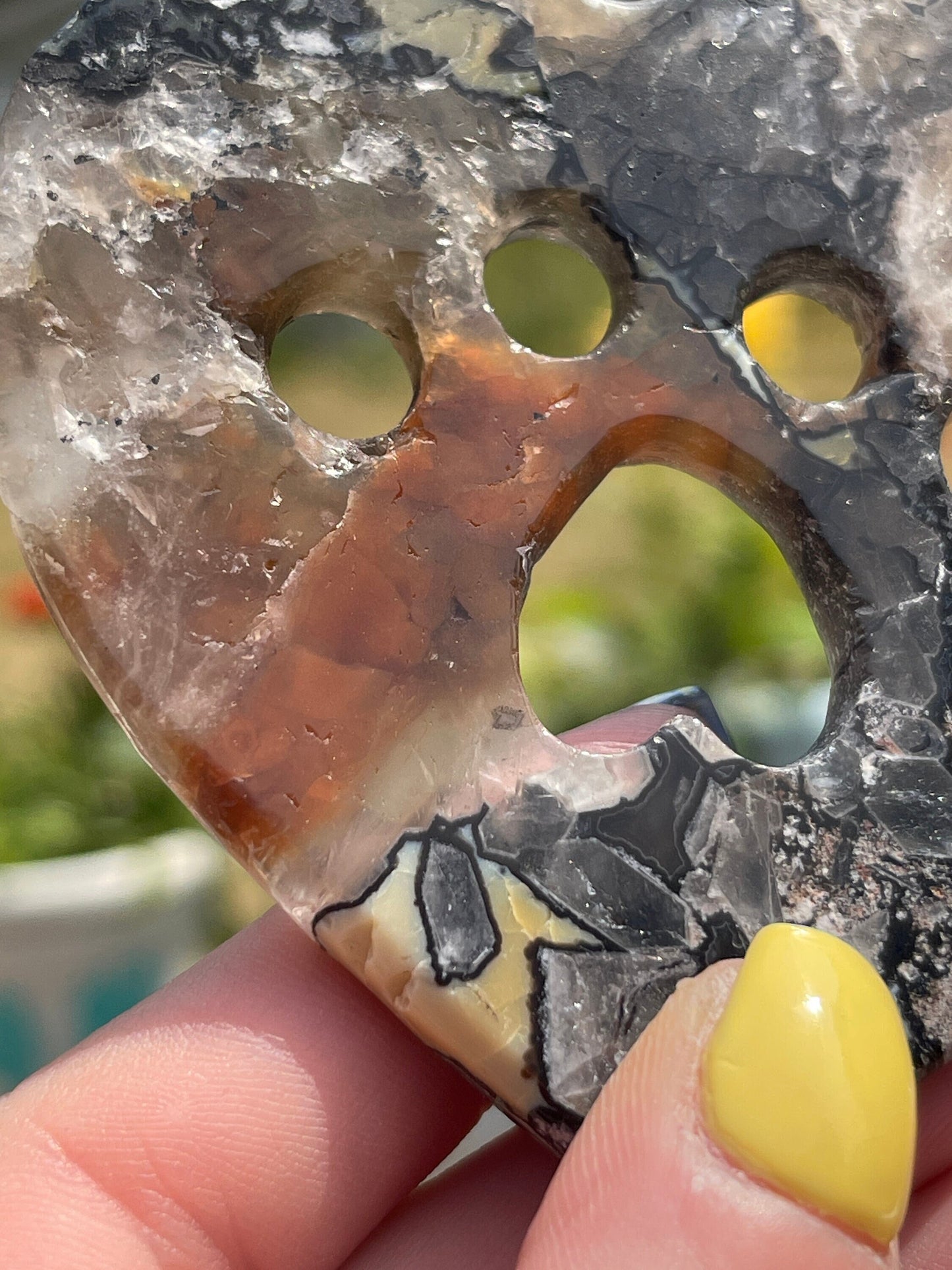 Mosaic Chalcedony Heart with Cat Paw Carving: Reiki Healing Crystal