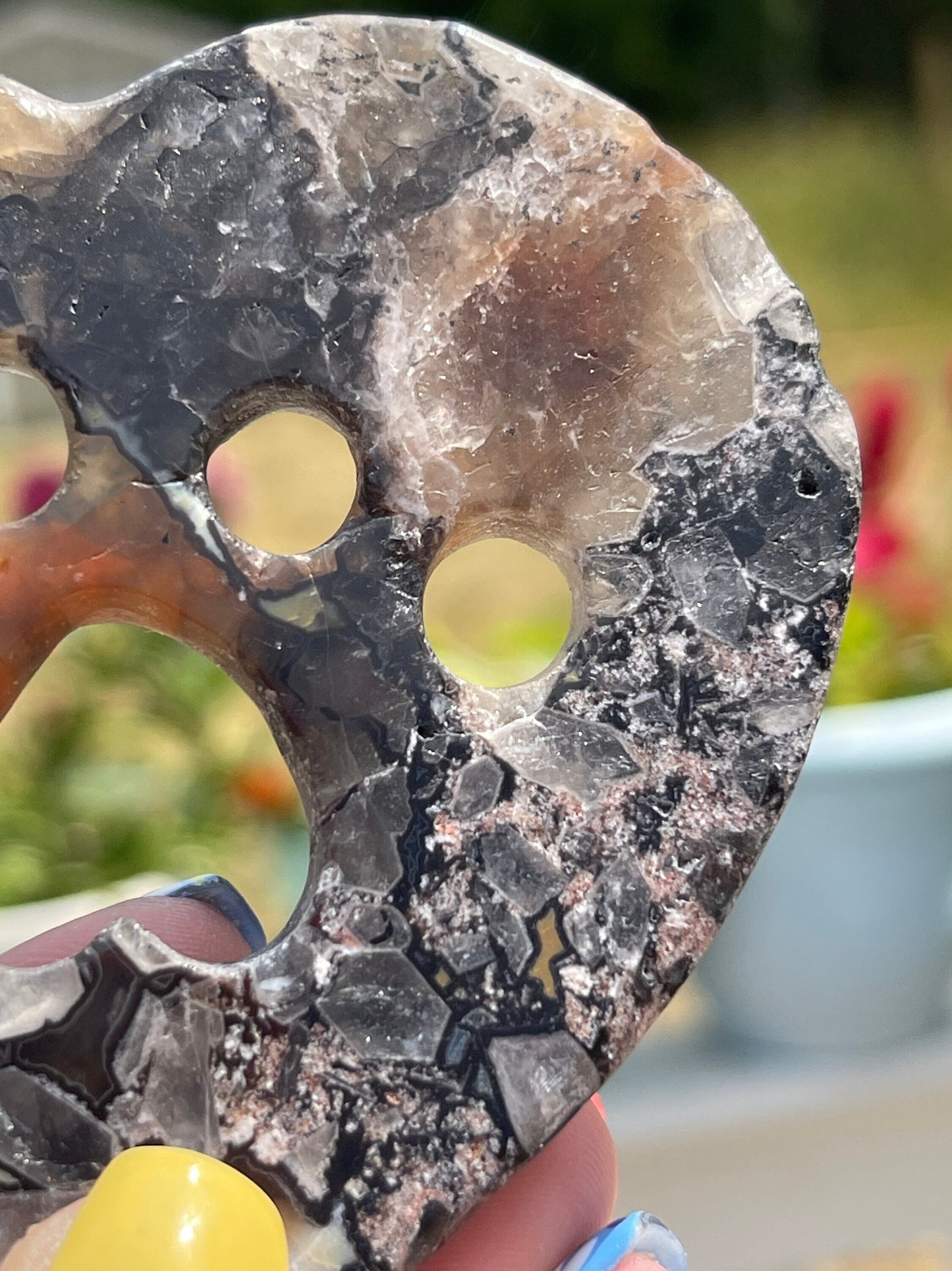Mosaic Chalcedony Heart with Cat Paw Carving: Reiki Healing Crystal