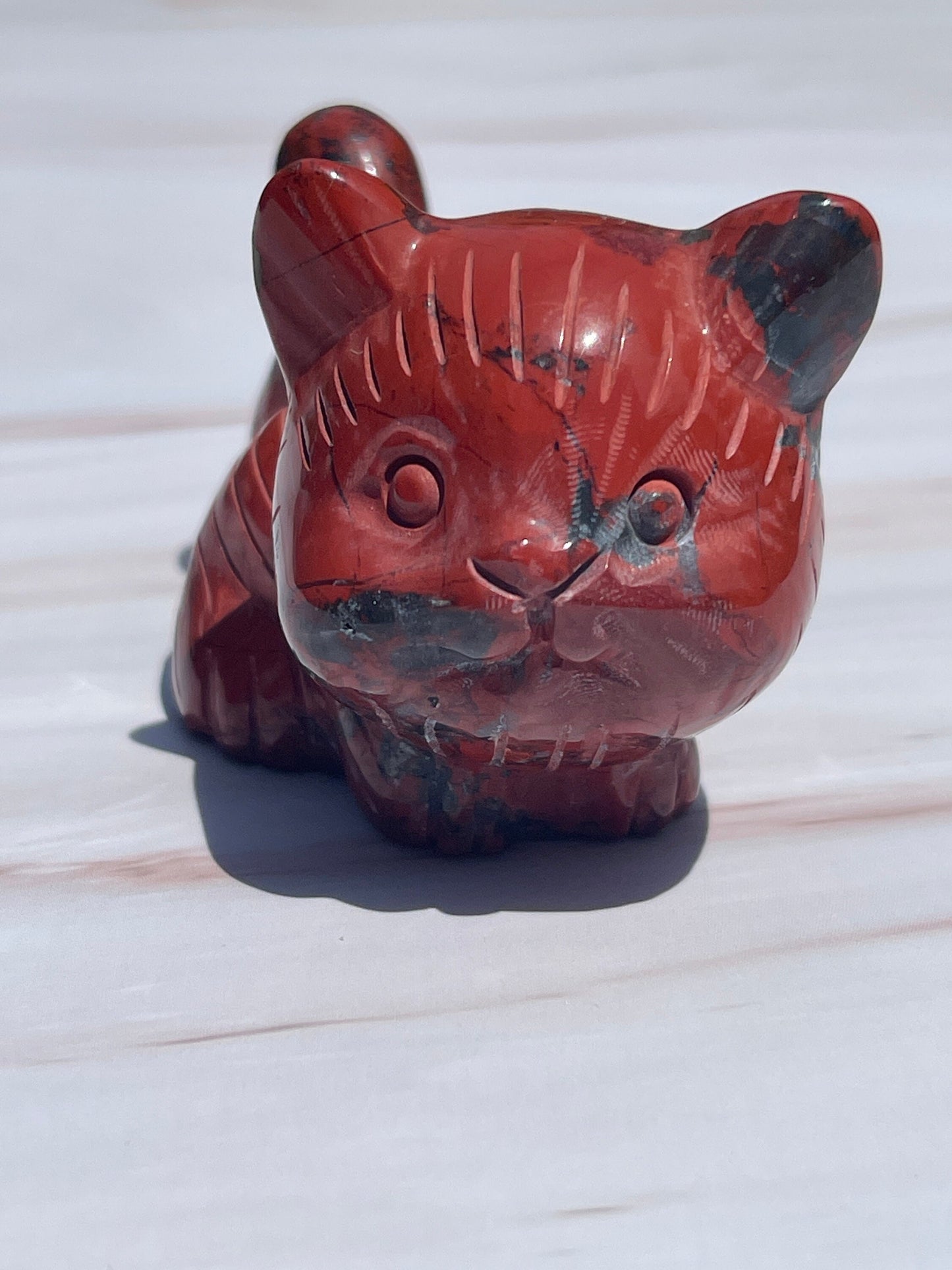 Red Jasper Crystal Cat Carving