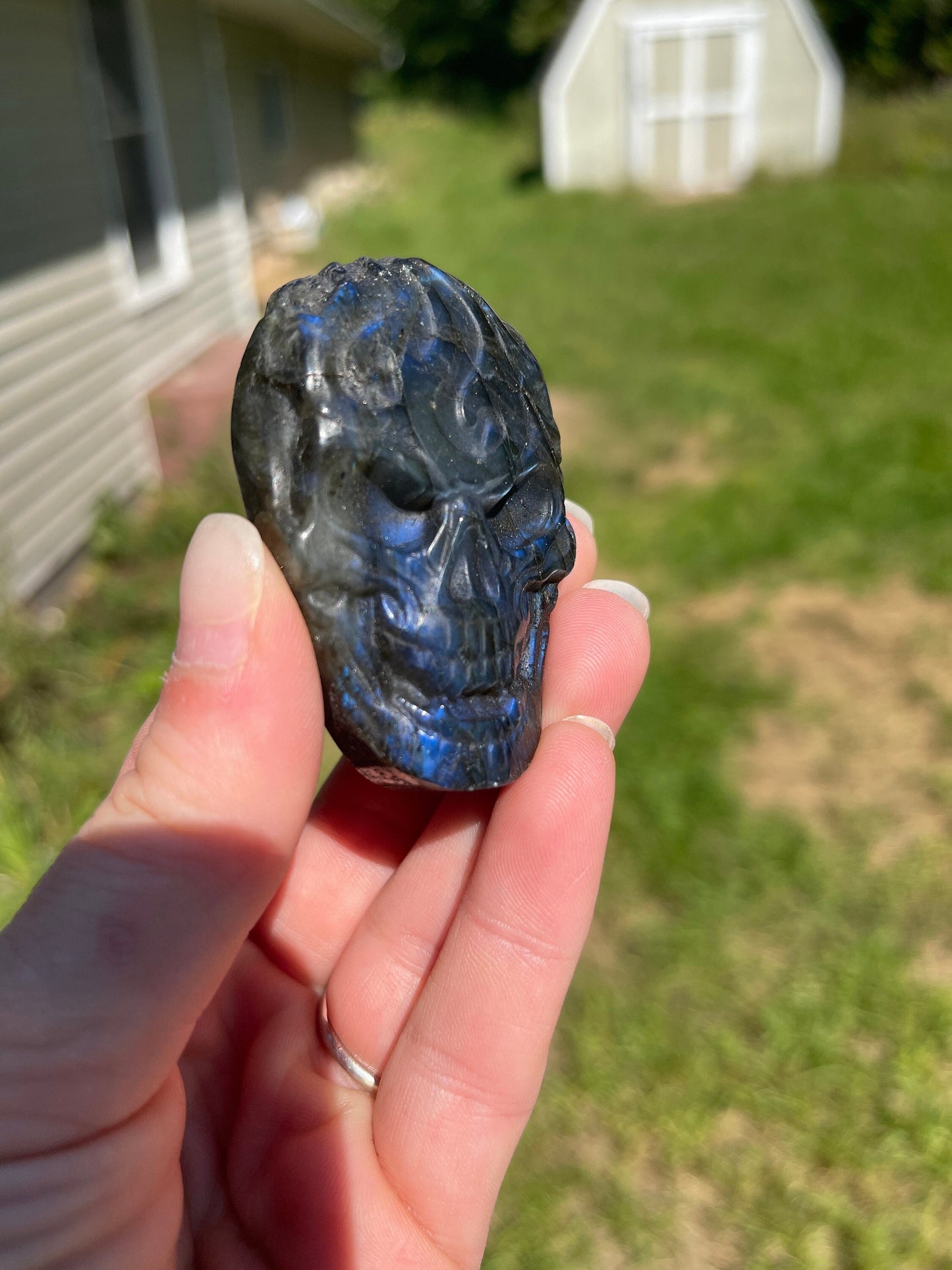 Labradorite Halloween Skull Carving