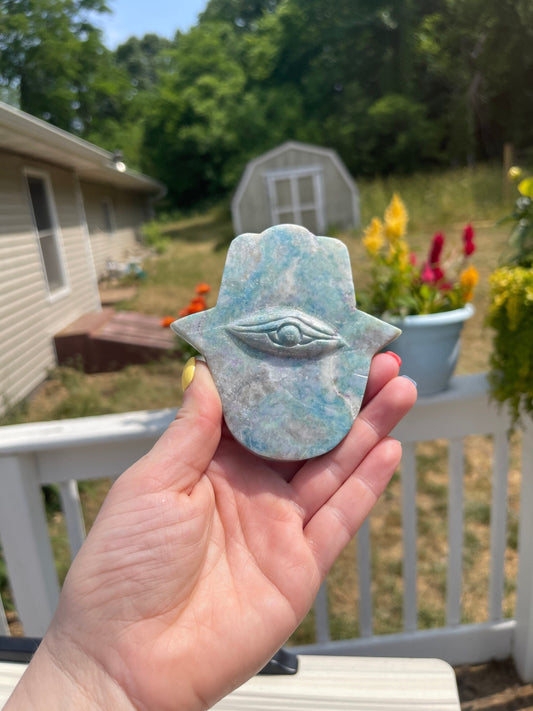 Blue Yooperlite Hamsa Hand Carving