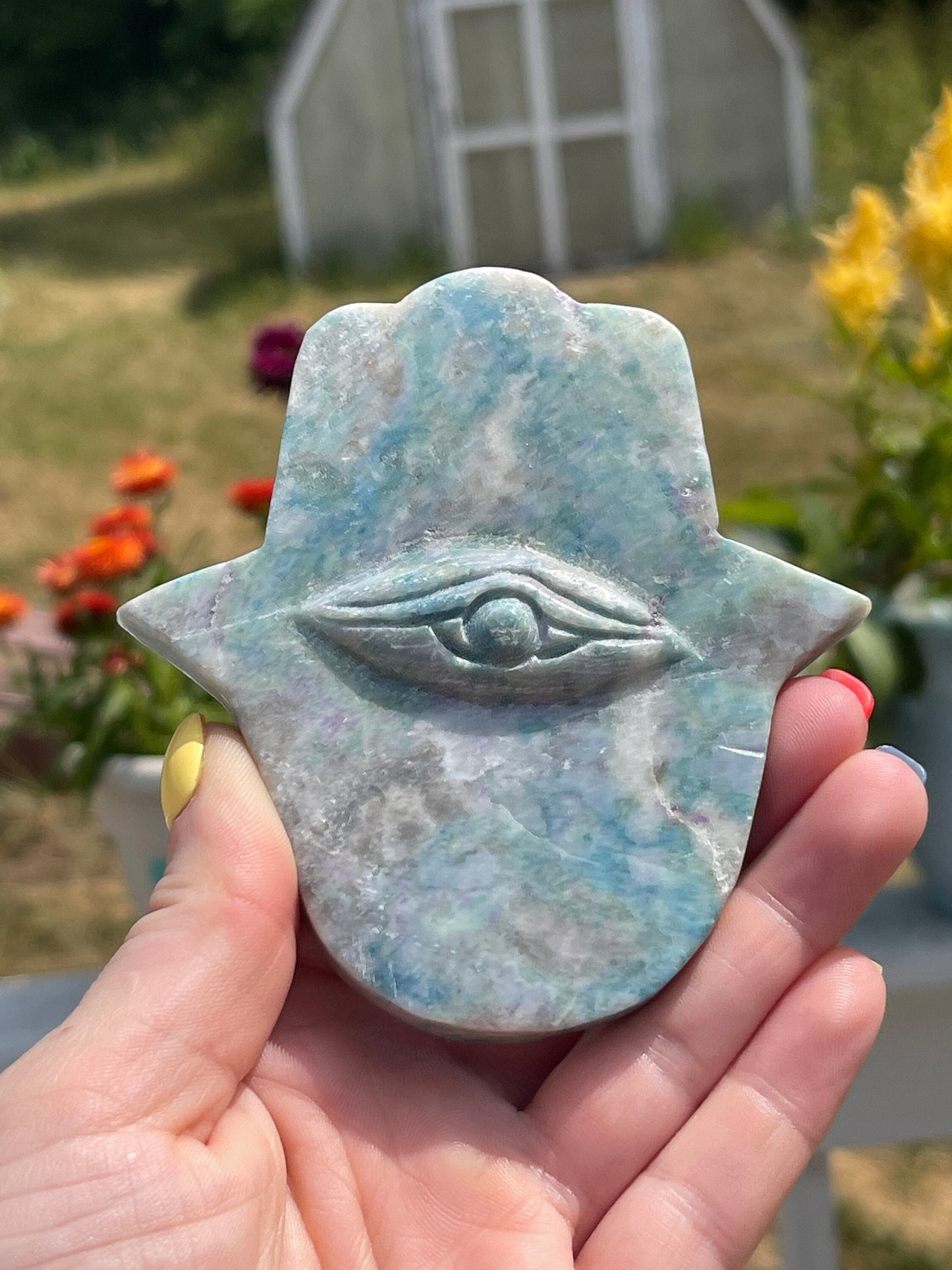 Blue Yooperlite Hamsa Hand Carving