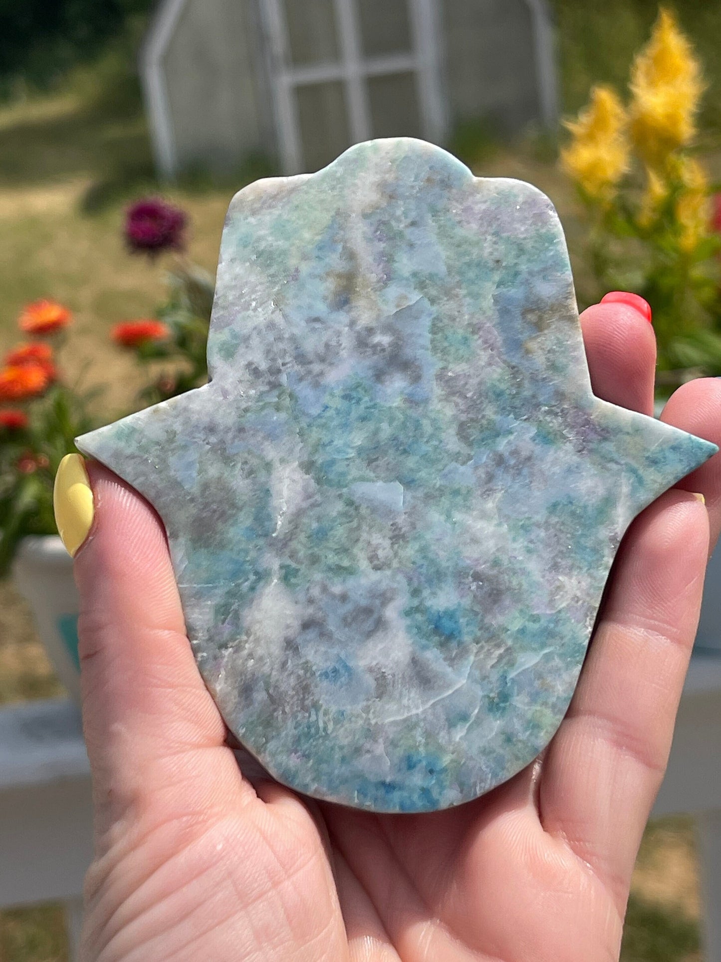 Blue Yooperlite Hamsa Hand Carving
