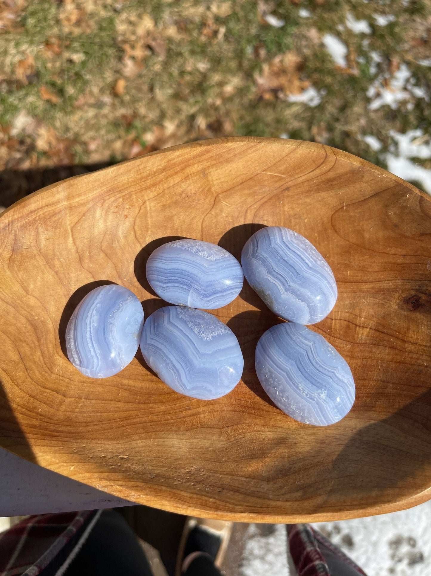 Blue Lace Agate Palm Stone