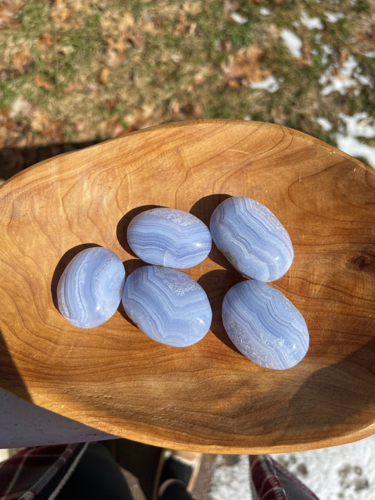 Blue Lace Agate Palm Stone