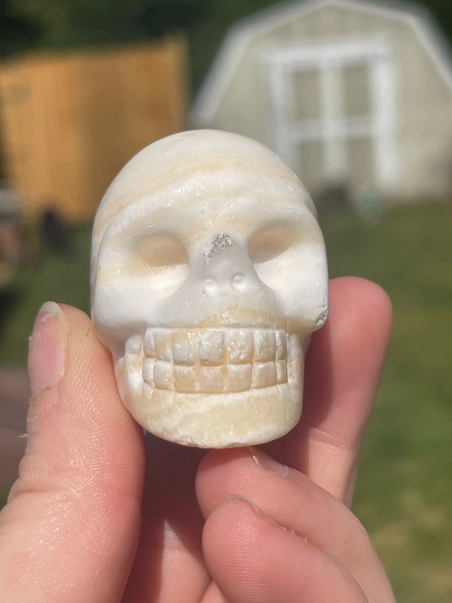 Orange Calcite Crystal Skull Carving