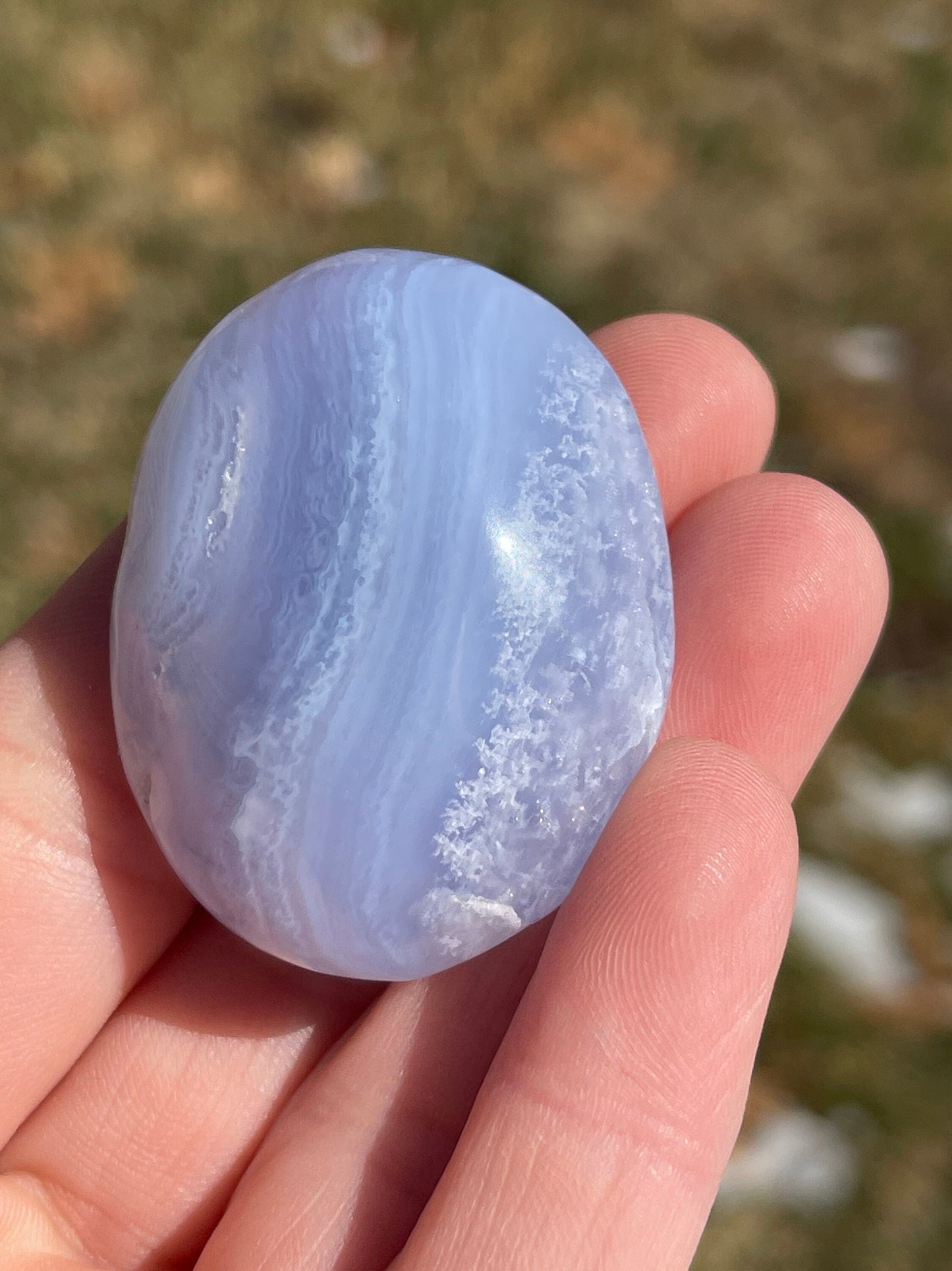 Blue Lace Agate Palm Stone