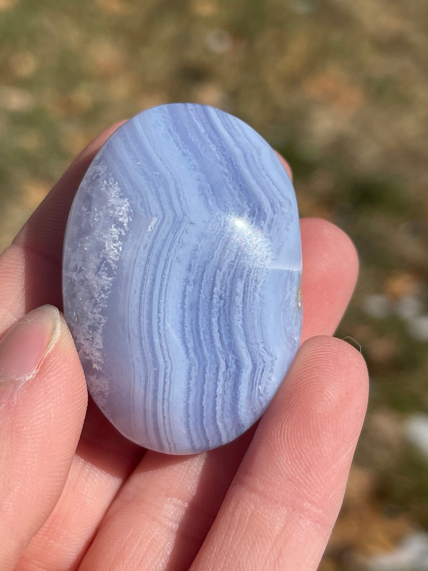 Blue Lace Agate Palm Stone