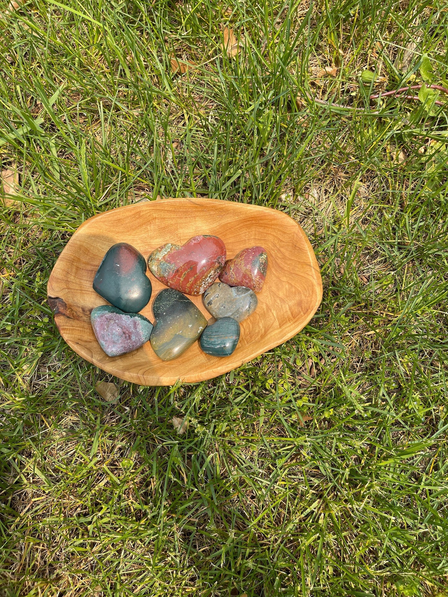 Ocean Jasper Heart Palm Stone: Crystal Carving, Meditation Stone