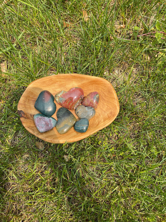 Ocean Jasper Heart Palm Stone: Crystal Carving, Meditation Stone