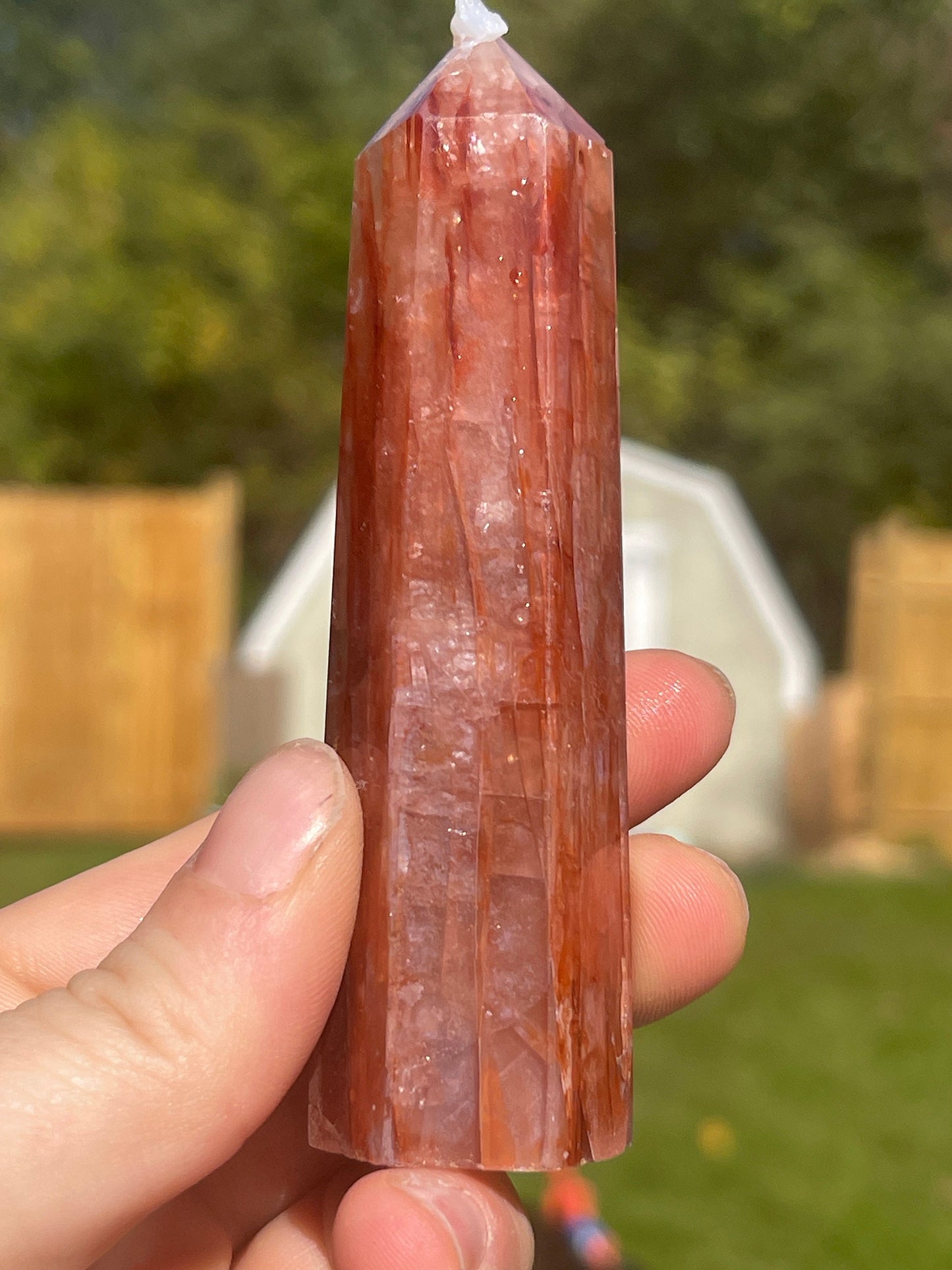 Fire Quartz Tower | Crystal Carving | Meditation Stone | Red Hematoid