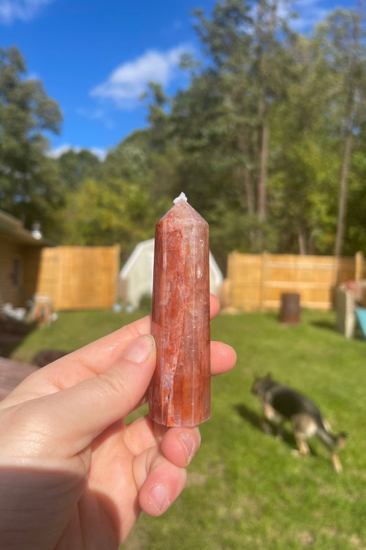 Fire Quartz Tower | Crystal Carving | Meditation Stone | Red Hematoid