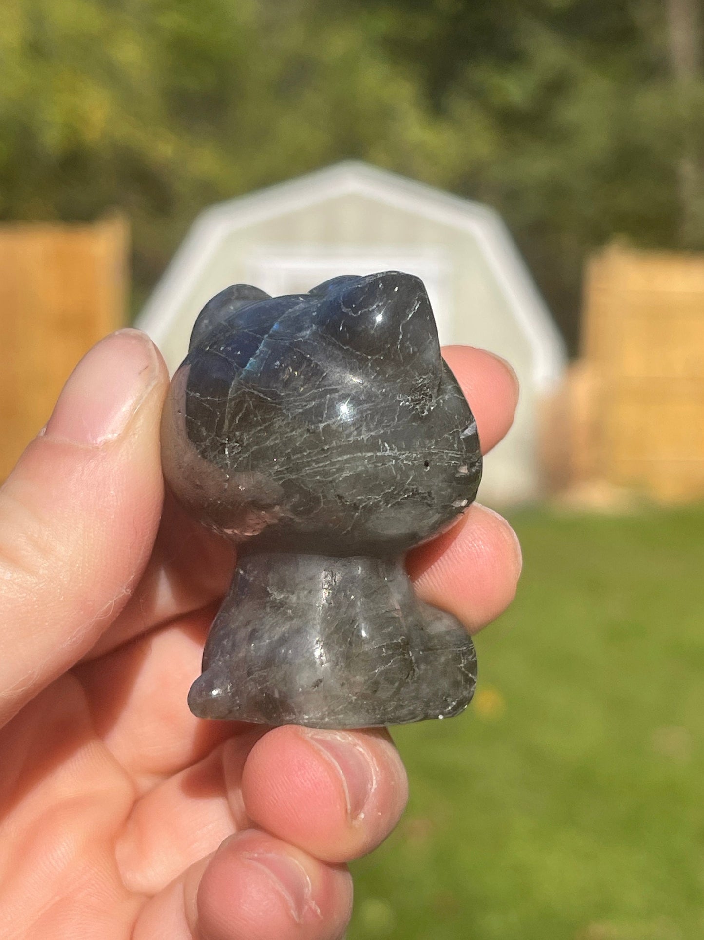 Labradorite Hello Kitty Carving: Crystal Meditation Stone