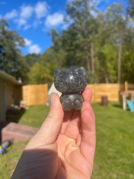 Labradorite Hello Kitty Carving: Crystal Meditation Stone