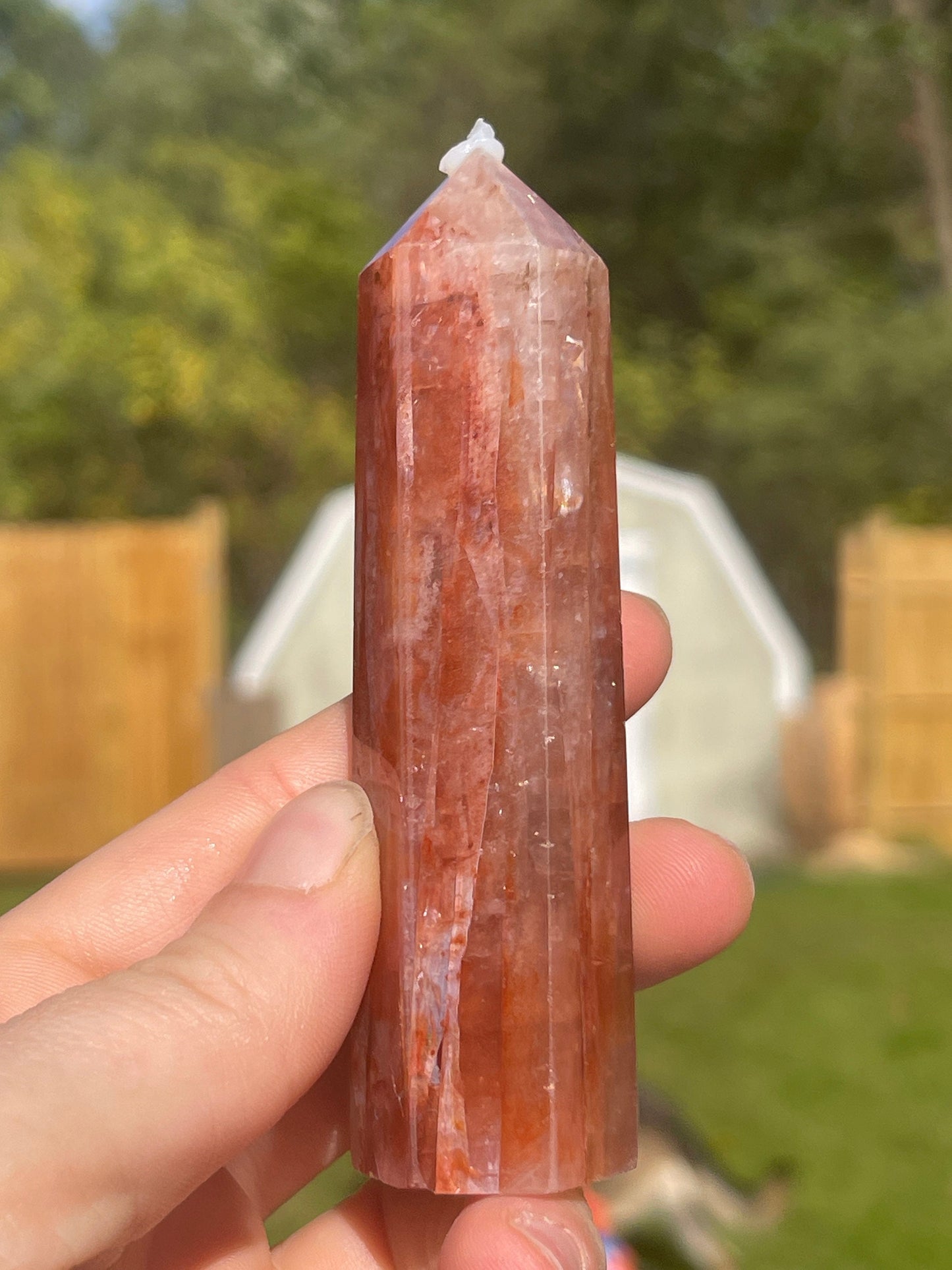 Fire Quartz Tower | Crystal Carving | Meditation Stone | Red Hematoid