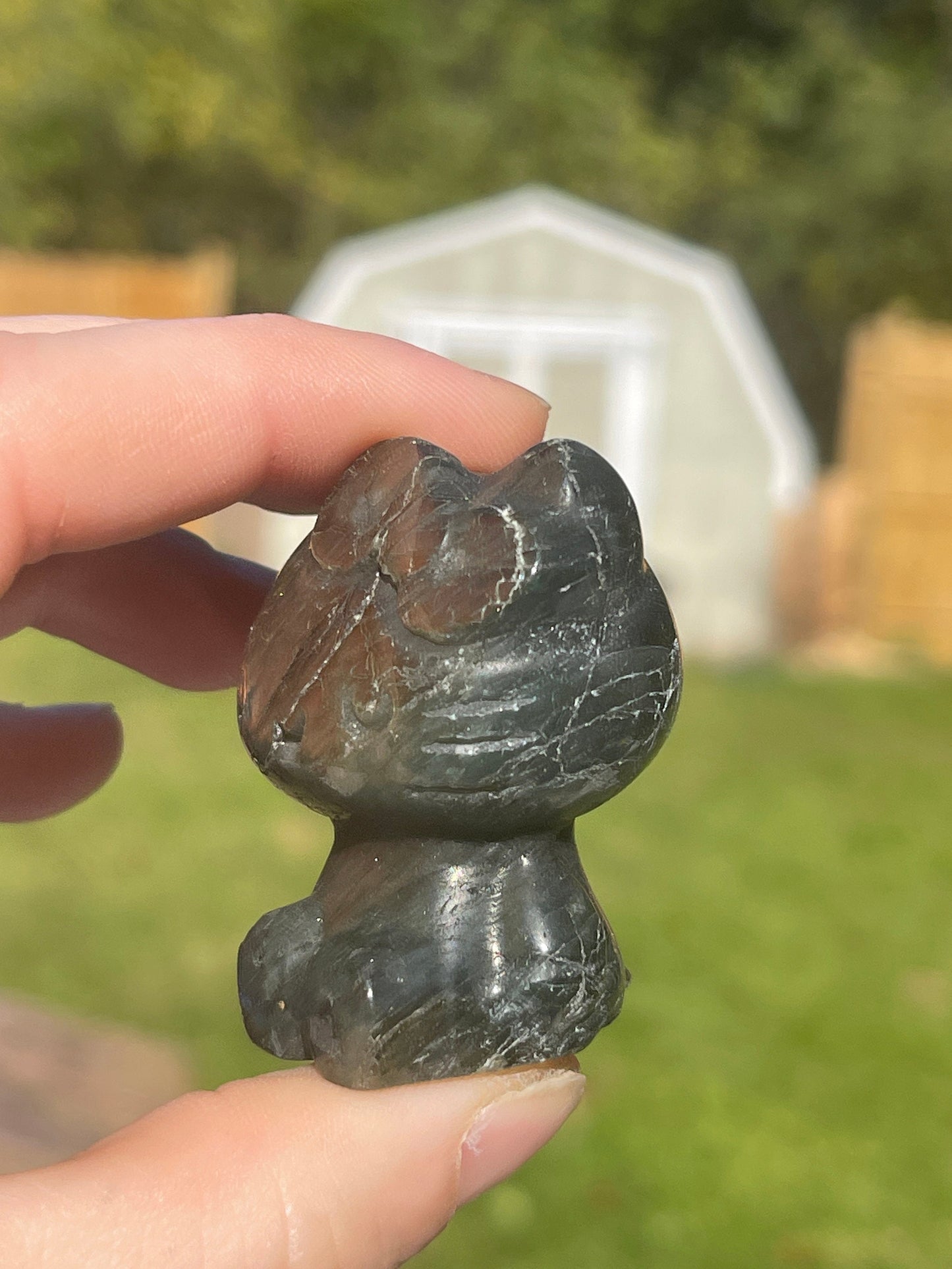 Labradorite Hello Kitty Carving: Blue Flash Crystal Gift
