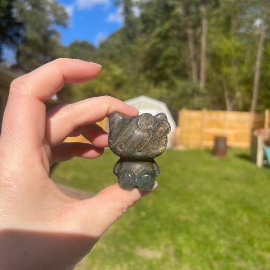 Labradorite Hello Kitty Carving: Blue Flash Crystal Gift