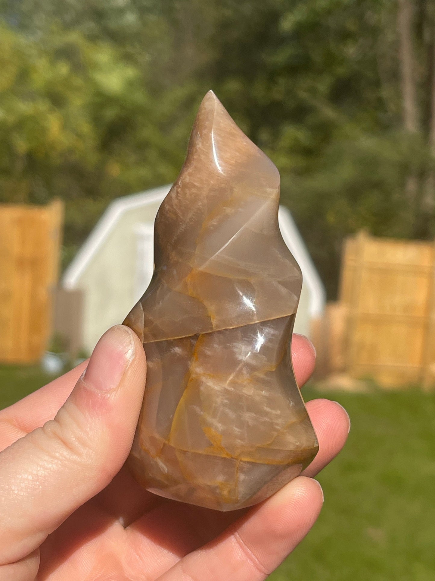 Peach Moonstone Crystal Flame Carving