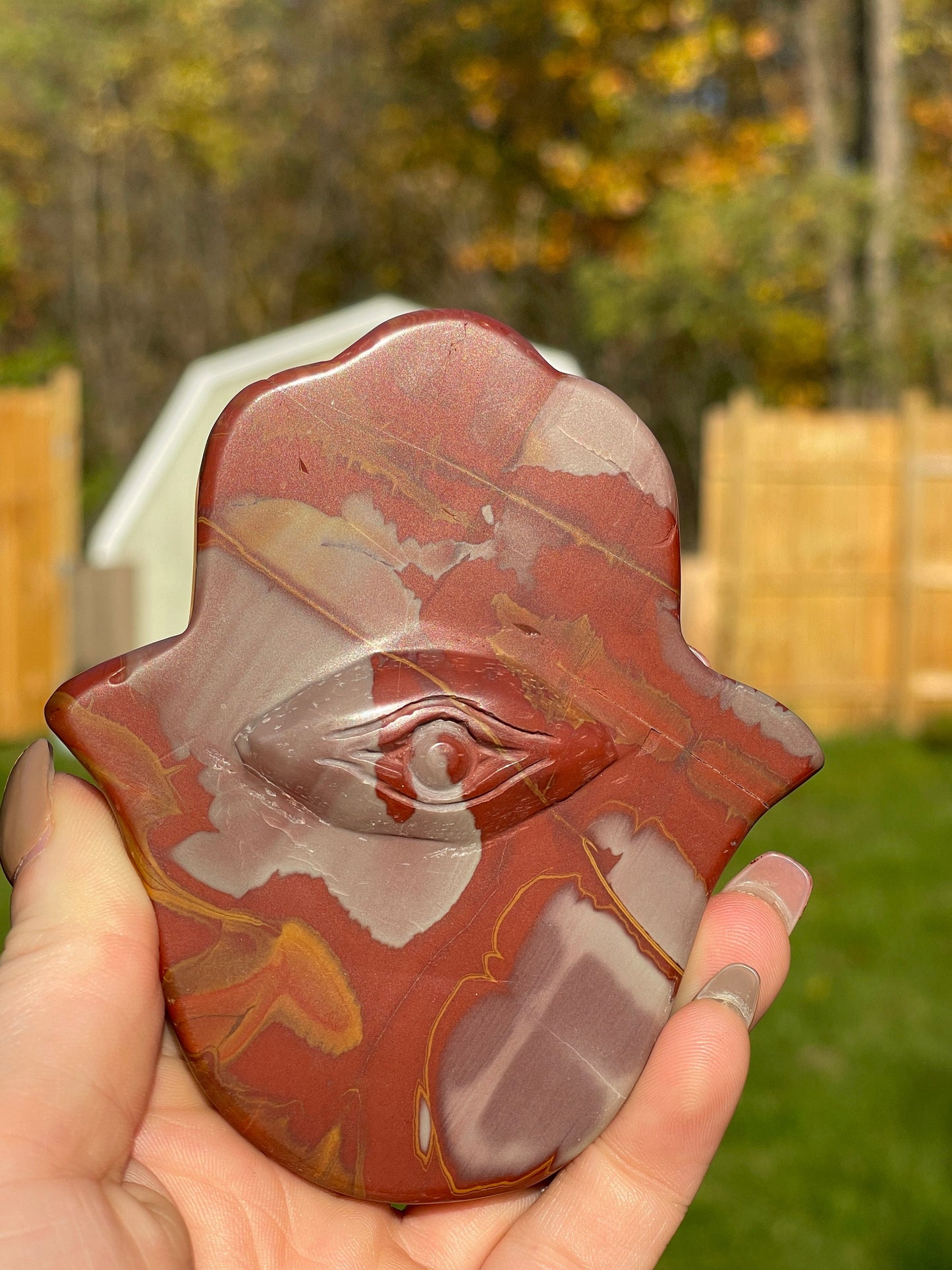Noreena Jasper Hamsa Hand Carving | Crystal Carving | Meditation Stone