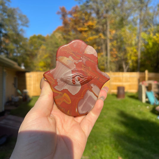 Noreena Jasper Hamsa Hand Carving | Crystal Carving | Meditation Stone