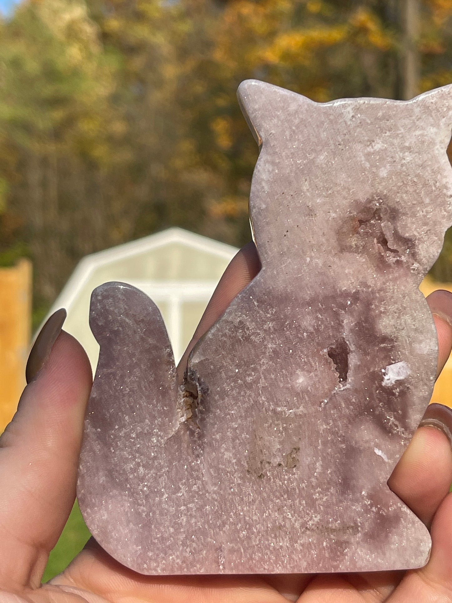 Pink Amethyst Crystal Cat Carving