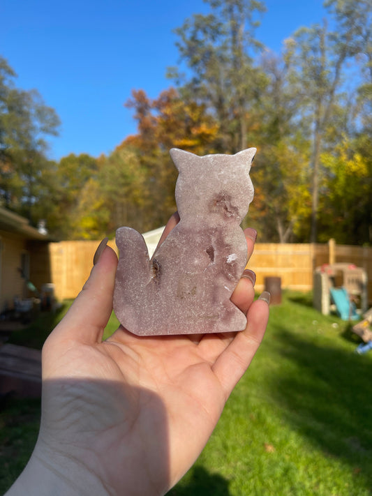Pink Amethyst Crystal Cat Carving