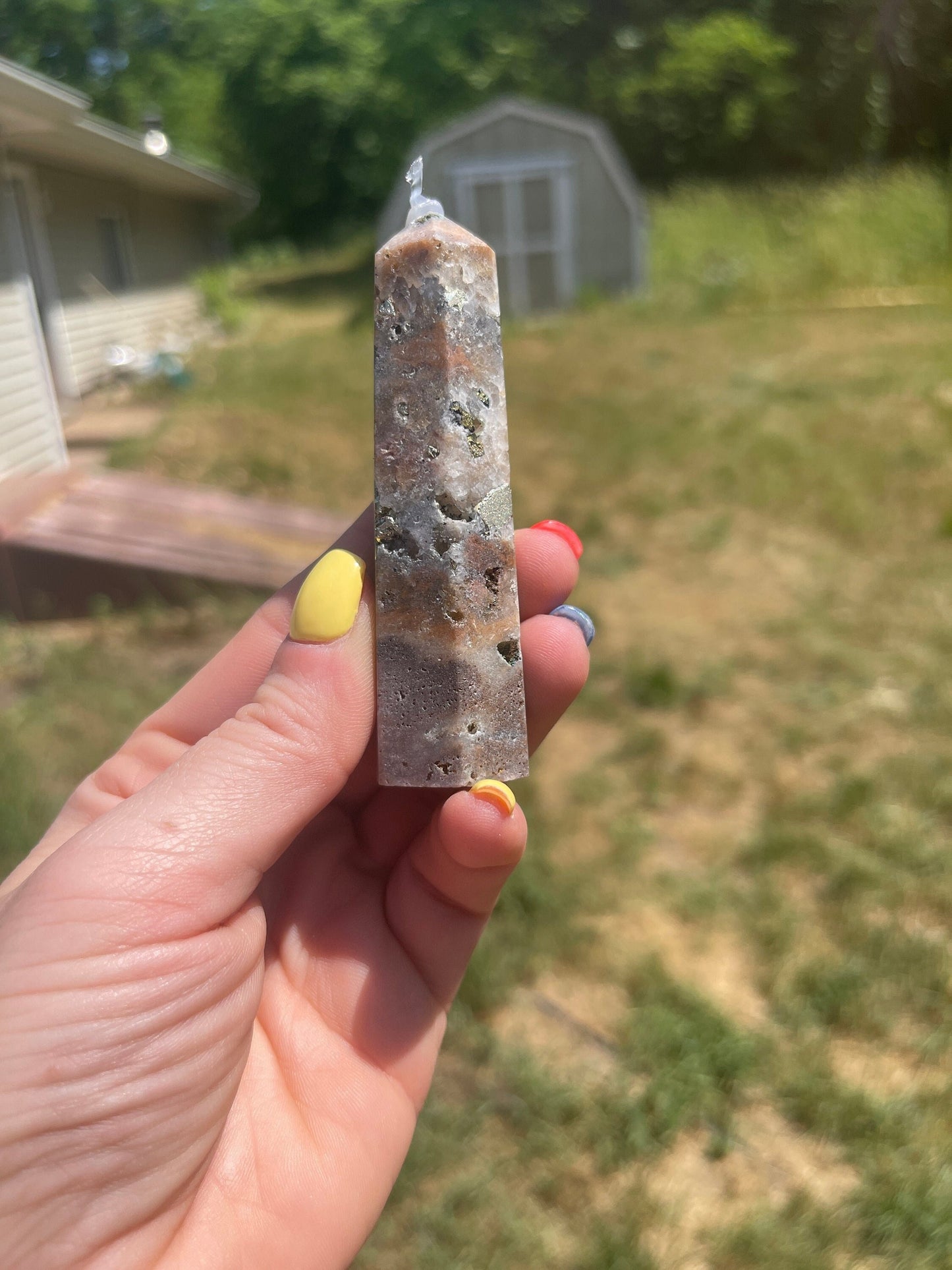 Druzy Sphalerite Tower with Pyrite: Reiki Healing Crystal