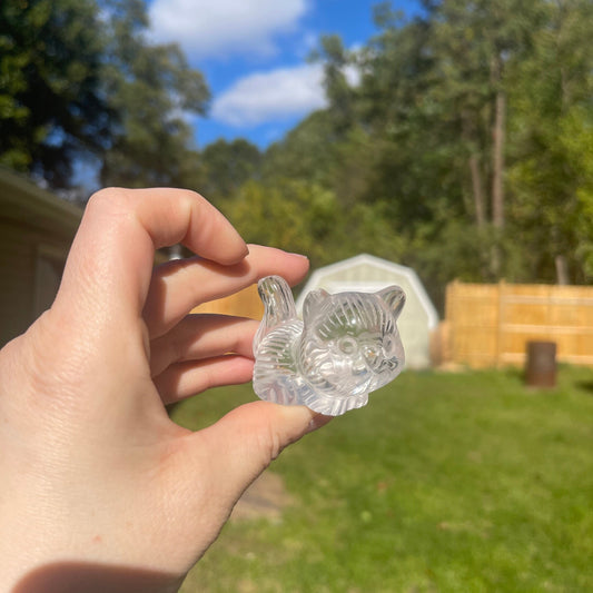 Clear Quartz Cat Carving