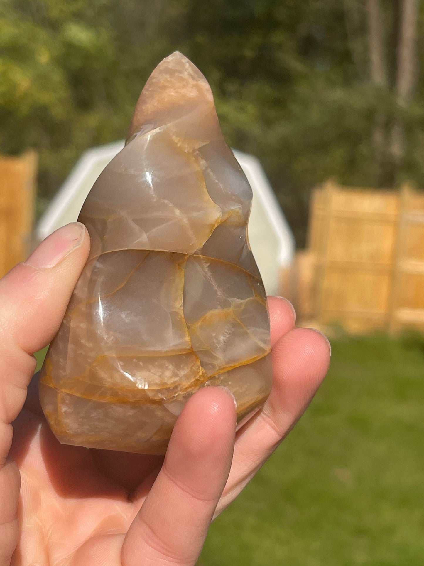 Peach Moonstone Crystal Flame Carving