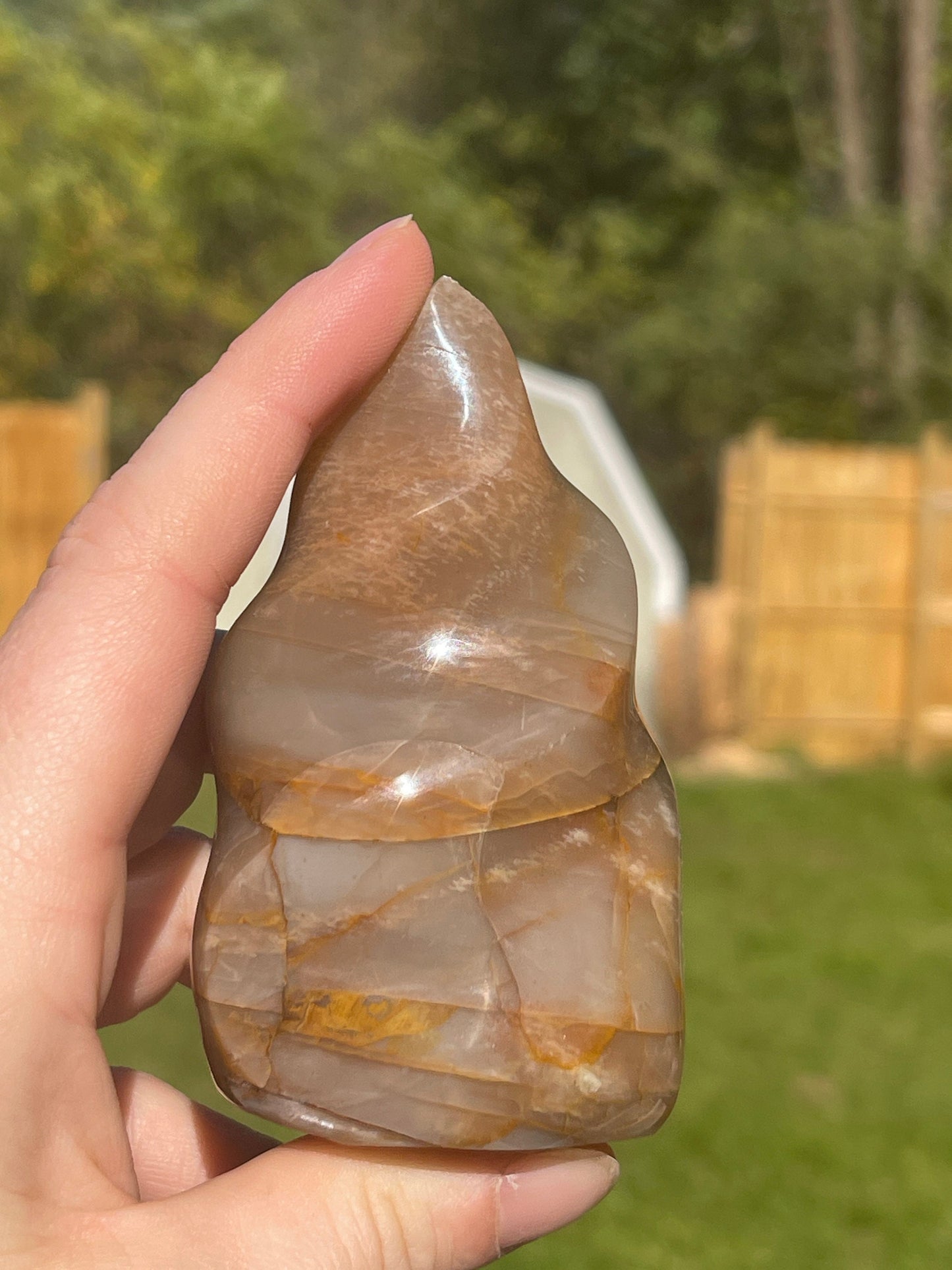 Peach Moonstone Crystal Flame Carving