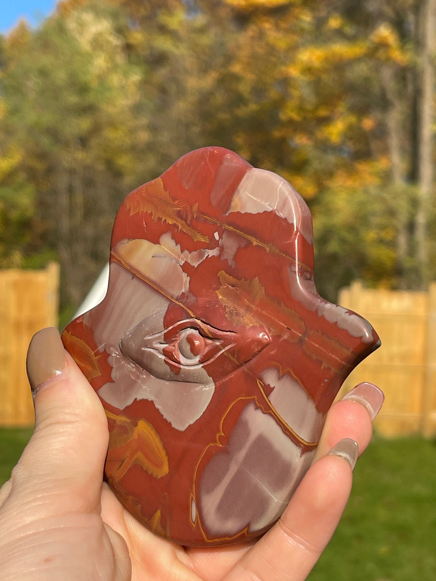 Noreena Jasper Hamsa Hand Carving | Crystal Carving | Meditation Stone