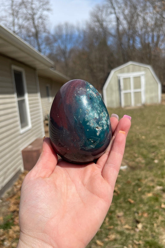Ocean Jasper Egg Carving: Madagascar Crystal Gift, Meditation Stone