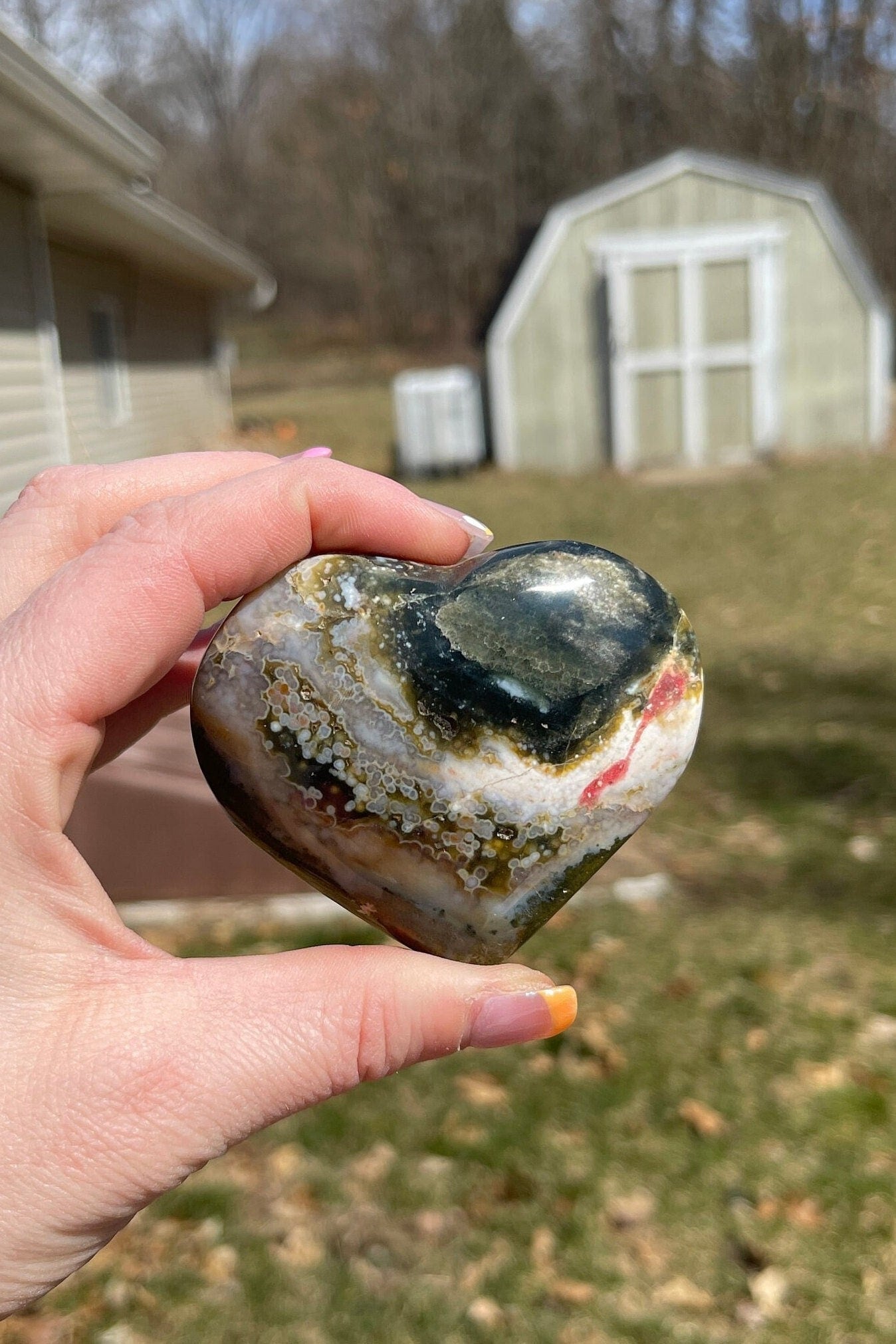 Ocean Jasper Heart Palm Stone