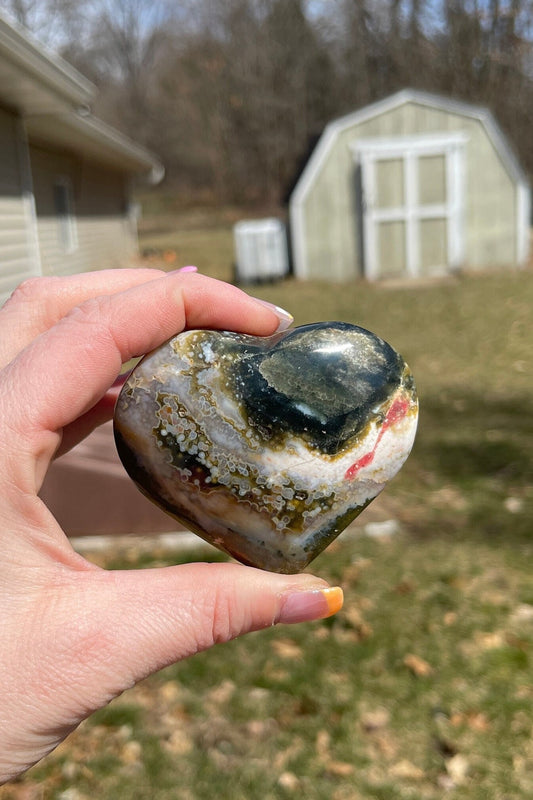 Ocean Jasper Heart Palm Stone