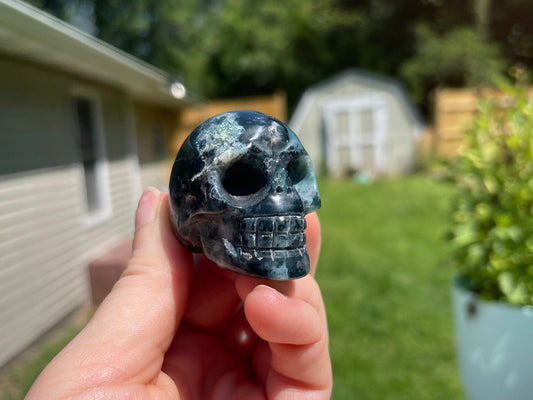 Moss Agate Skull Carving