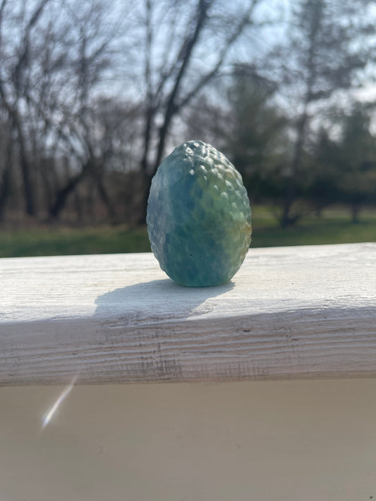 Green Fluorite Crystal Dragon Egg Carving