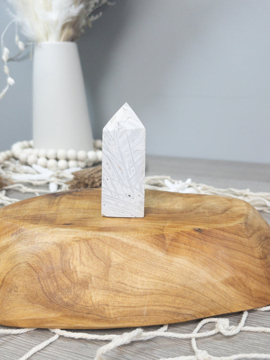 White Mexican Crazy Lace Agate Tower: Crystal Carving, Meditation Stone