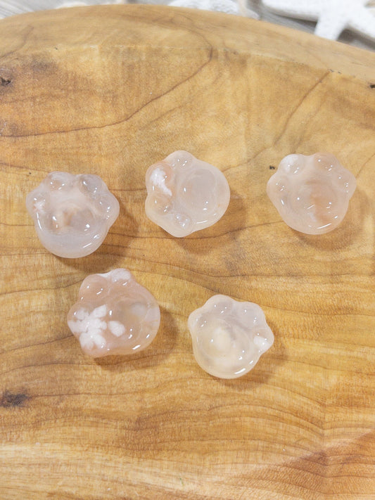 Mini Flower Agate Paw Carving