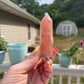 Natural rose calcite tower