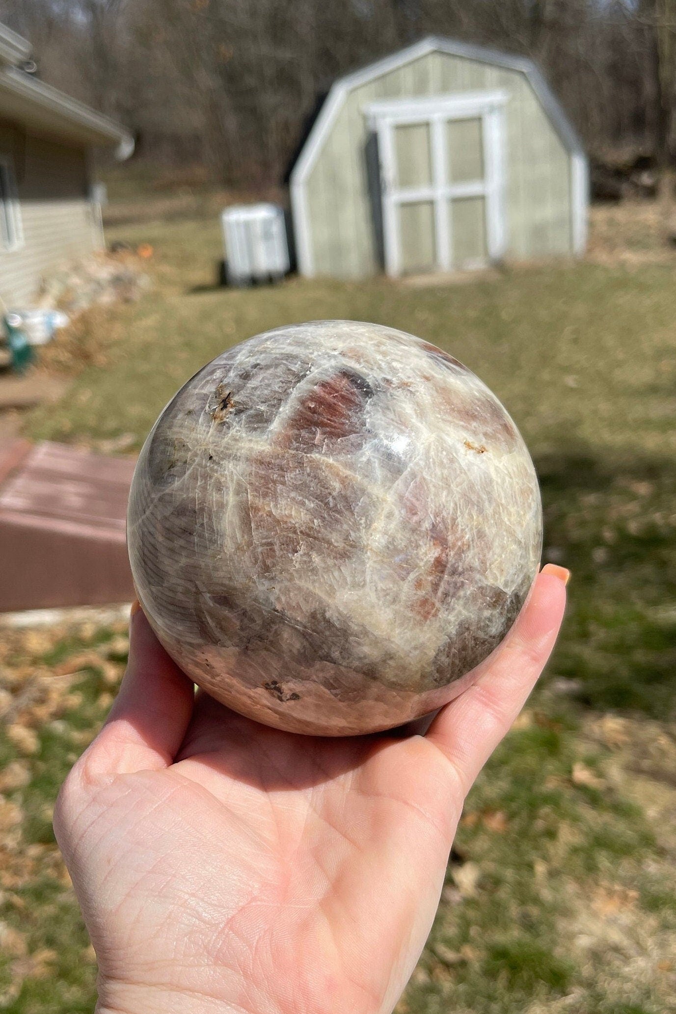 XL Sunstone Moonstone Sphere: Flashy Crystal Carving